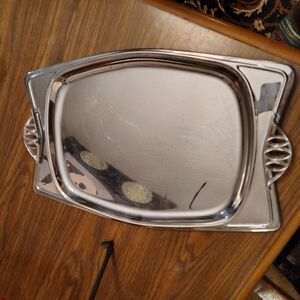 Vintage MCM chrome hostess serving tray